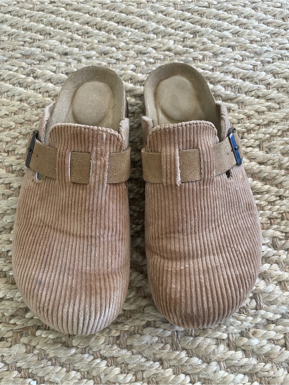 Corduroy Slip-On Clogs in Light Tan